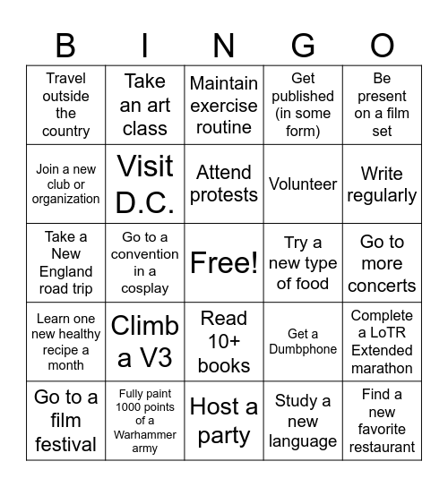 2026 Resolution Bingo Card