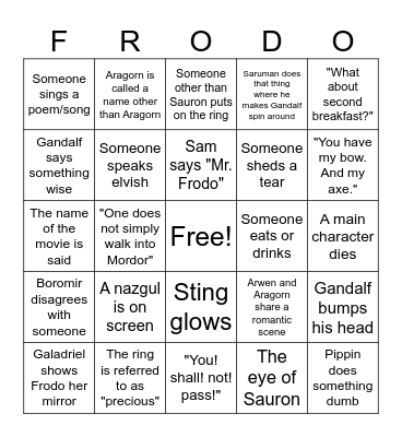 The Lord of the Rings: The Fellowship of the Ring Bingo Card