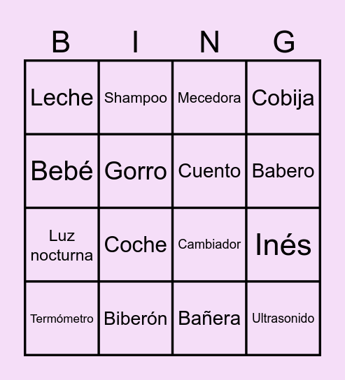 Baby Shower Bingo Card
