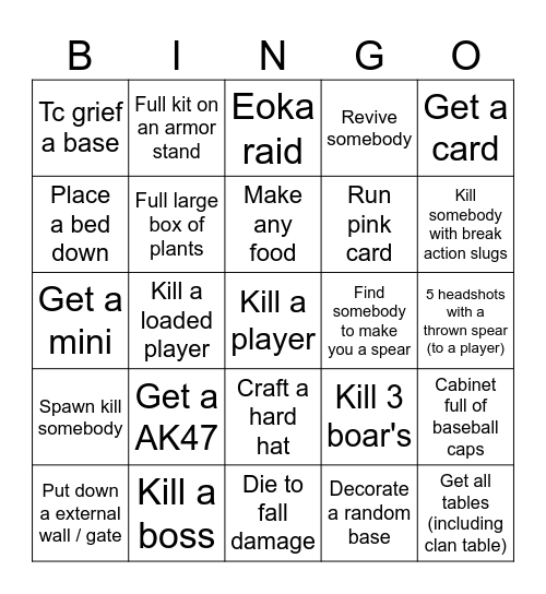 Fallen bingo Card
