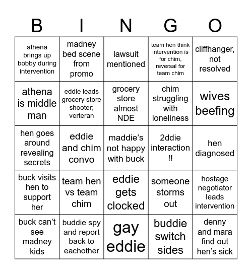 911 9x08 Bingo Card