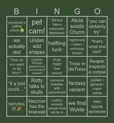 Hellraizers Session 112 Bingo Card