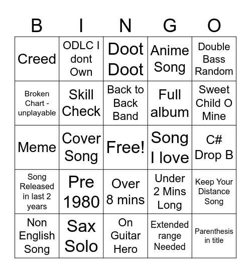Random Night Bingo Card