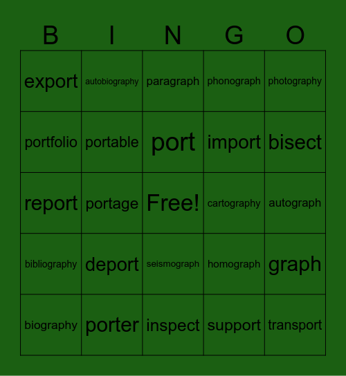 Port/Graph Bingo Card