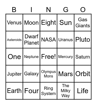 Solar System Bingo Card