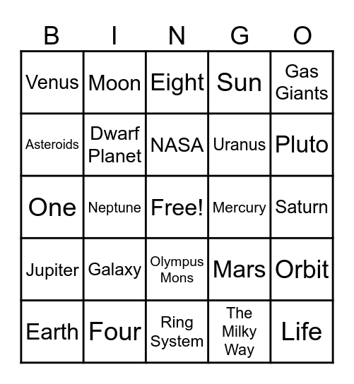 Solar System Bingo Card