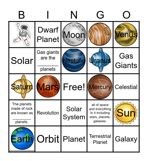 Solar System Bingo Card