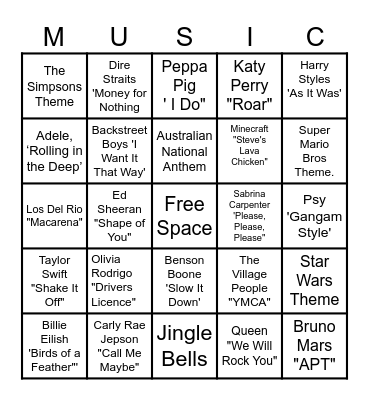 MUSIC! MUSIC! MUSIC! Bingo Card