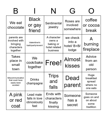 Valentine's Day Hallmark Movie Bingo Card
