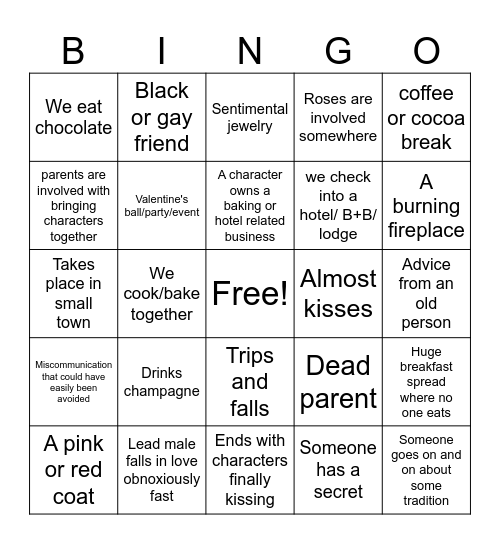 Valentine's Day Hallmark Movie Bingo Card