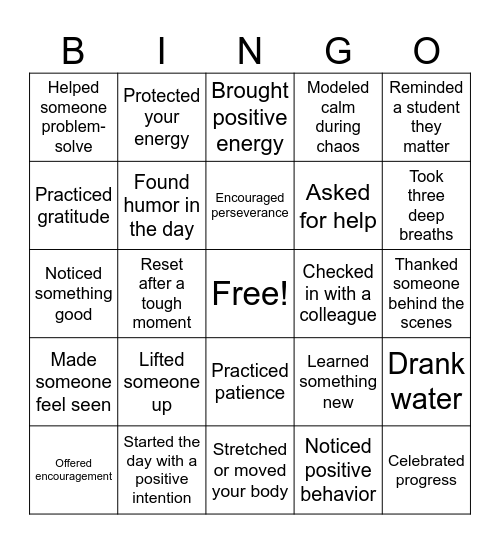NSCW Bingo Card