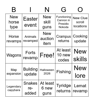 Roblox the Wild West bingo 2026 Bingo Card