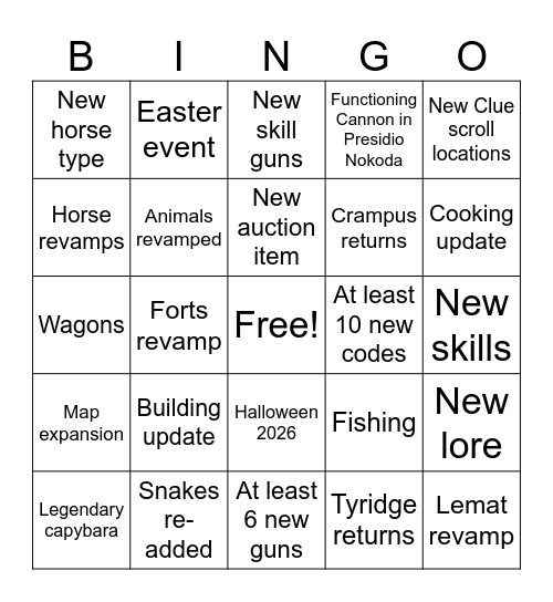 Roblox the Wild West bingo 2026 Bingo Card
