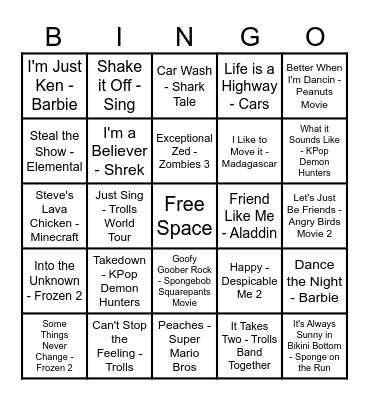 Movie Music Bingo Card