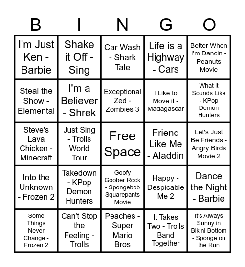 Movie Music Bingo Card