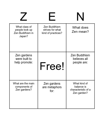 Zen Bingo Card