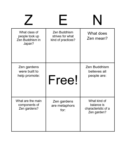 Zen Bingo Card