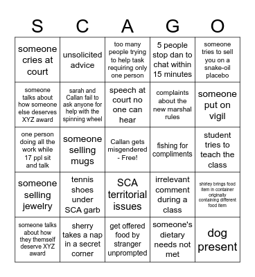 SCA-go Bingo Card