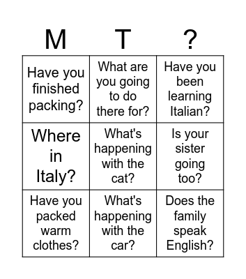 Italy Bingo Card