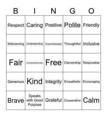 Kind Words Bingo Card