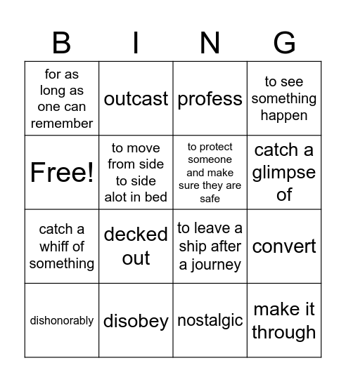Brainglish Vocab Bingo Card