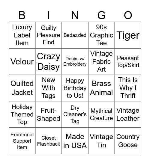 Birthday Thrift Blitz: 2026 Edition Bingo Card