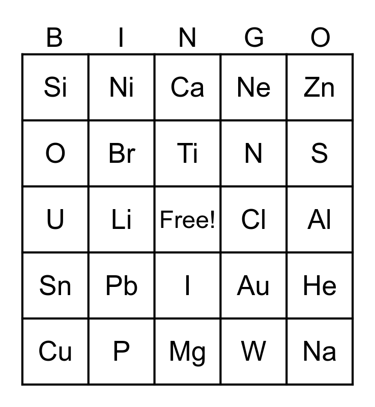 Element Bingo Card