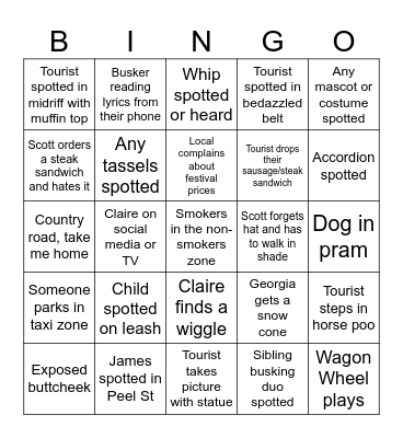Tamworth Country Music Festival Bingo Card