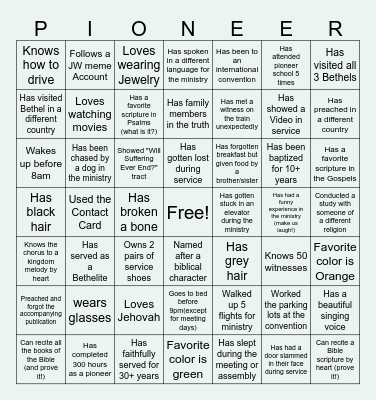 Pioneer Bingo! Bingo Card