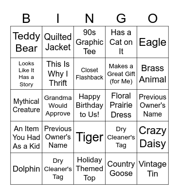 Birthday Thrift Blitz: 2026 Items Edition Bingo Card