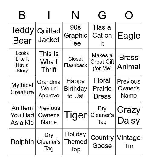 Birthday Thrift Blitz: 2026 Items Edition Bingo Card