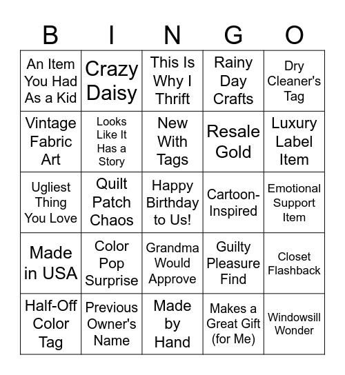 Birthday Thrift Blitz: 2026 Mood Edition Bingo Card