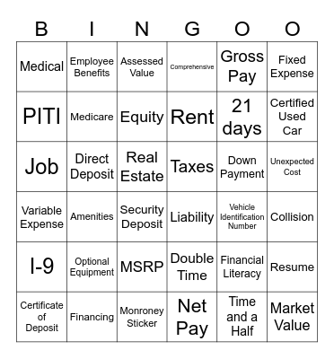 Final Exam Bingo Card