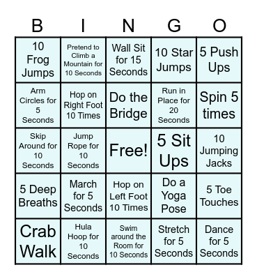 Fitness Bingo Card
