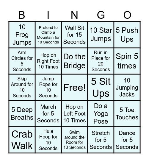 Fitness Bingo Card