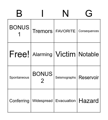 Vocabulary Review Bingo Card