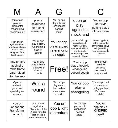 Lorwyn Eclipsed prerelease bingo Card