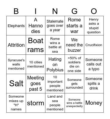 First Punic War Bingo Card
