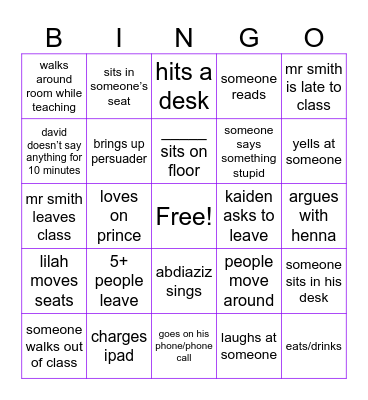 US HISTORY Bingo Card