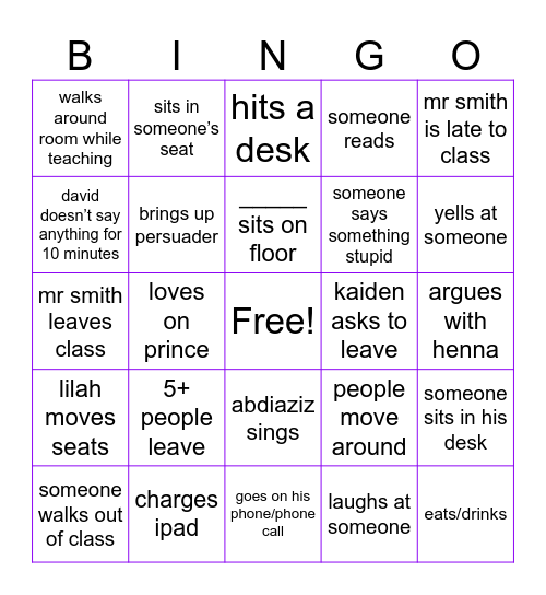 US HISTORY Bingo Card