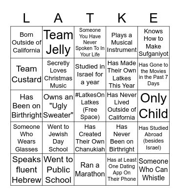 SEC Hanukkah Human Bingo Card