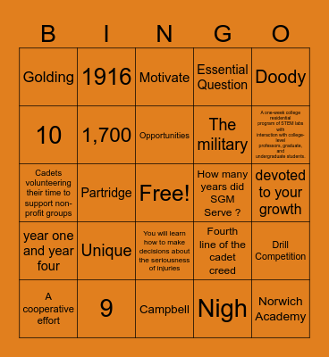 JROTC Bingo Card