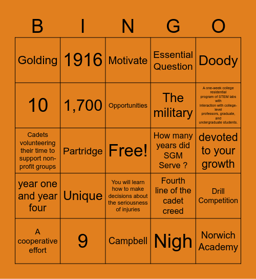 JROTC Bingo Card