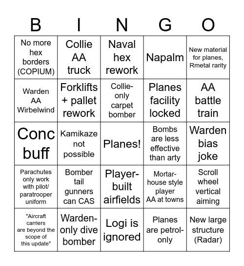 Airborne Copium Bingo Card