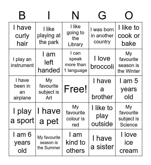 Identity Bingo Card