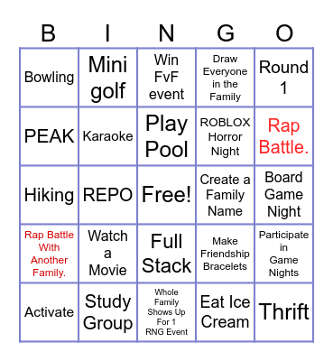 RNG Family System Bingo Card
