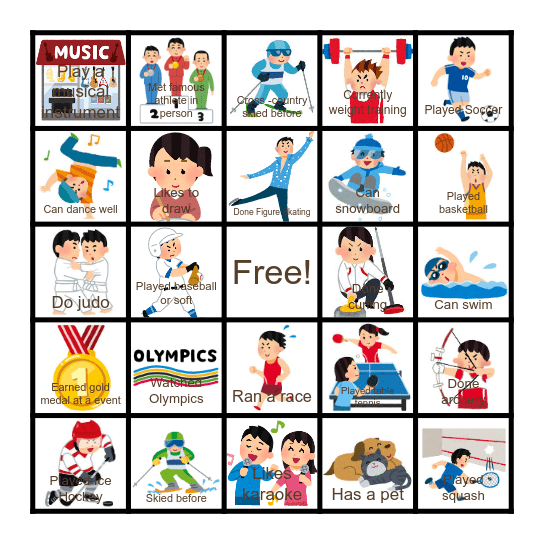 Find Someone Who (Olympic Games) Bingo Card