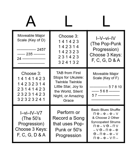 Power Up Ukulele - Level 3 Bingo Card