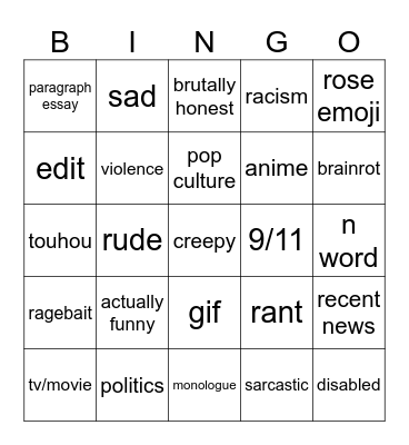 ig reels Bingo Card