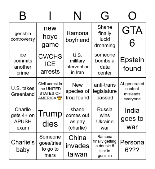 2026 bingo Card